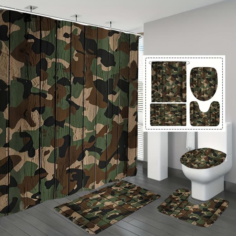 Camo Pattern Set - 4-częściowy zestaw zasłon prysznicowych z kamuflażowym