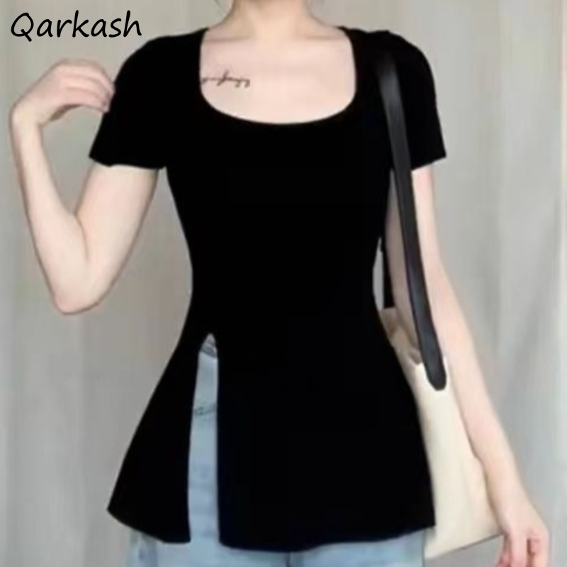 Street Fashion Korean Girl - Letnie koszulki damskie z rozcięciem na