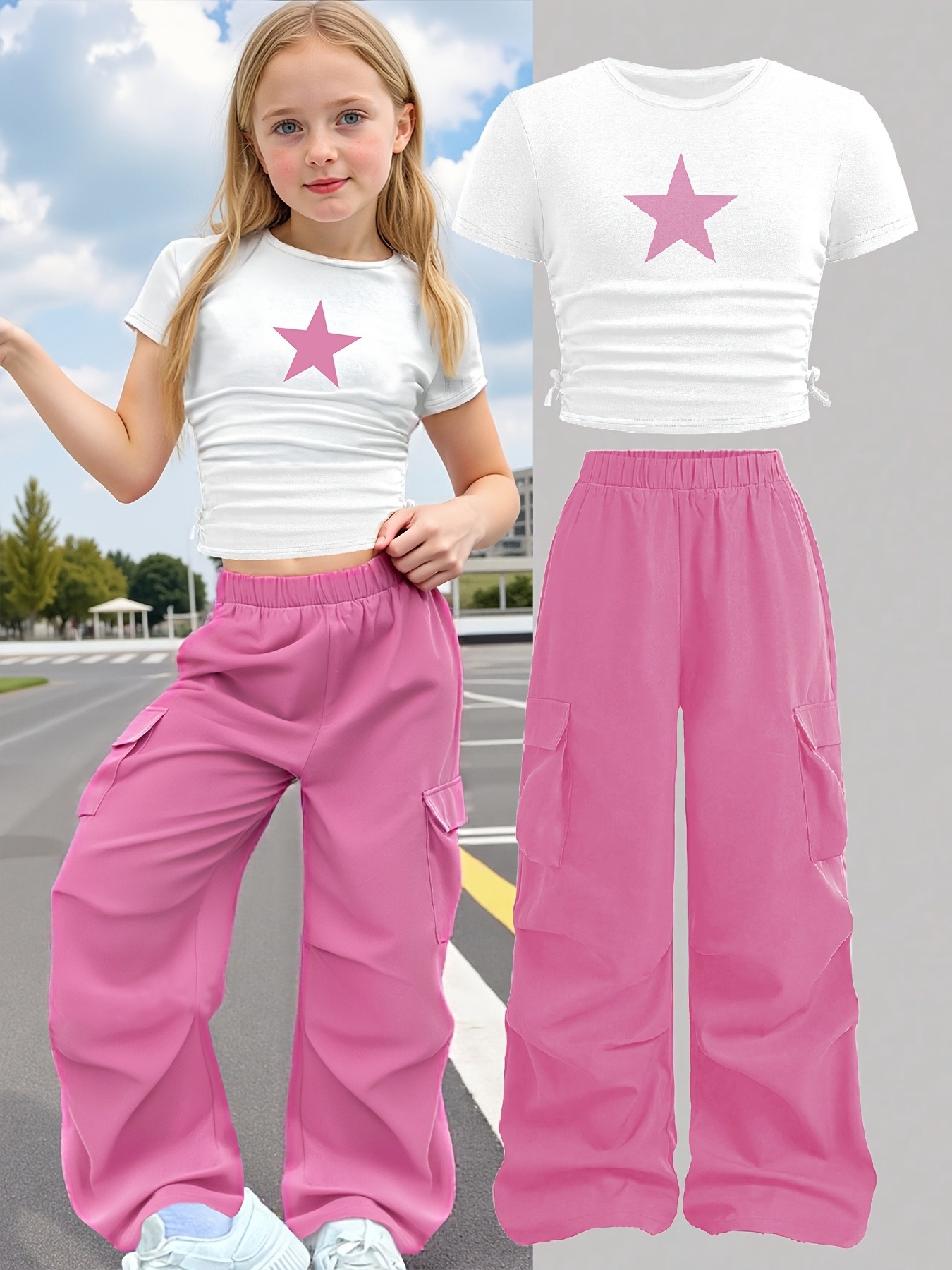 Street Fashion Co - Modny zestaw dla dziewczyn, 2-częściowy: biały