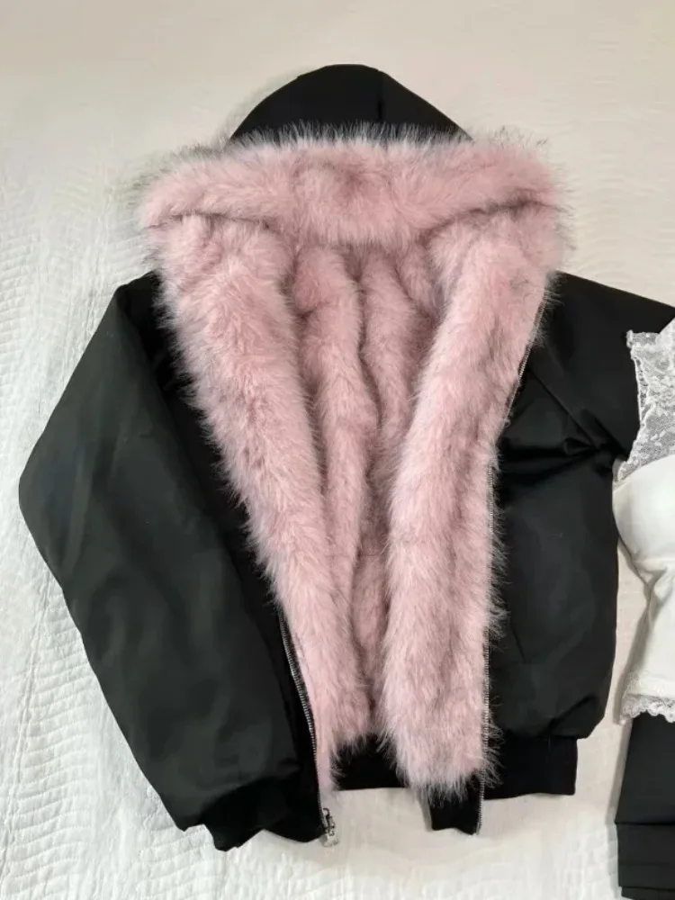 Street Fashion Korean Girl - American Vintage damski futrzany patchworkowy płaszcz