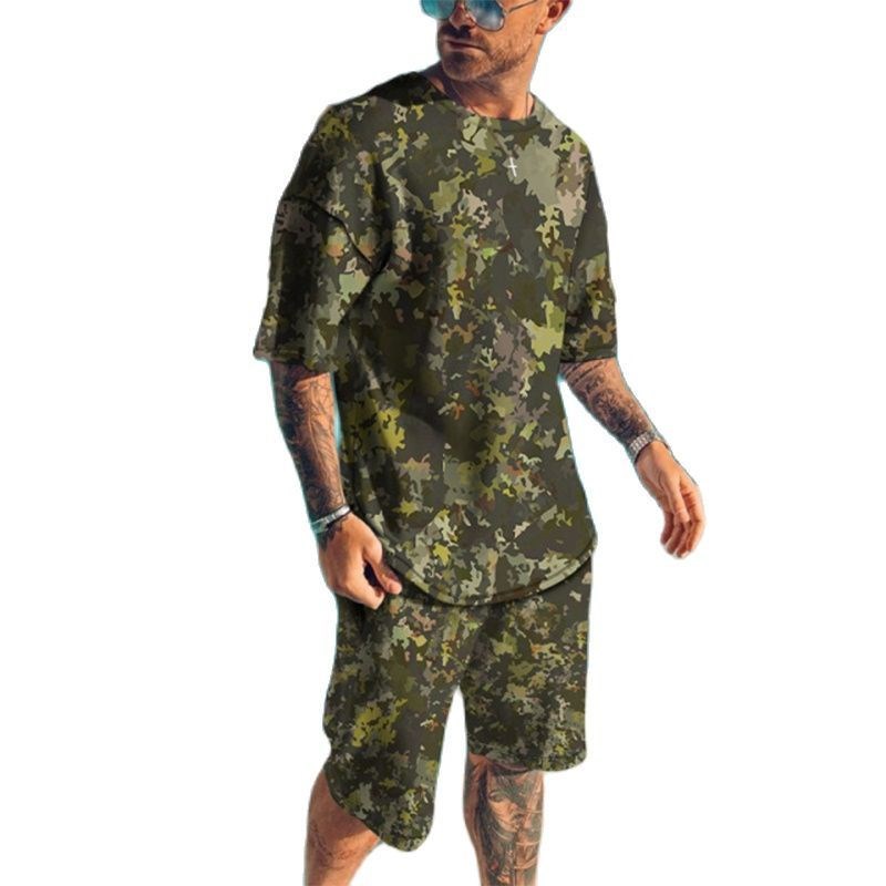 Camo Pattern Set - Letnie Nowe Męskie Dresy Komplet Koszulka